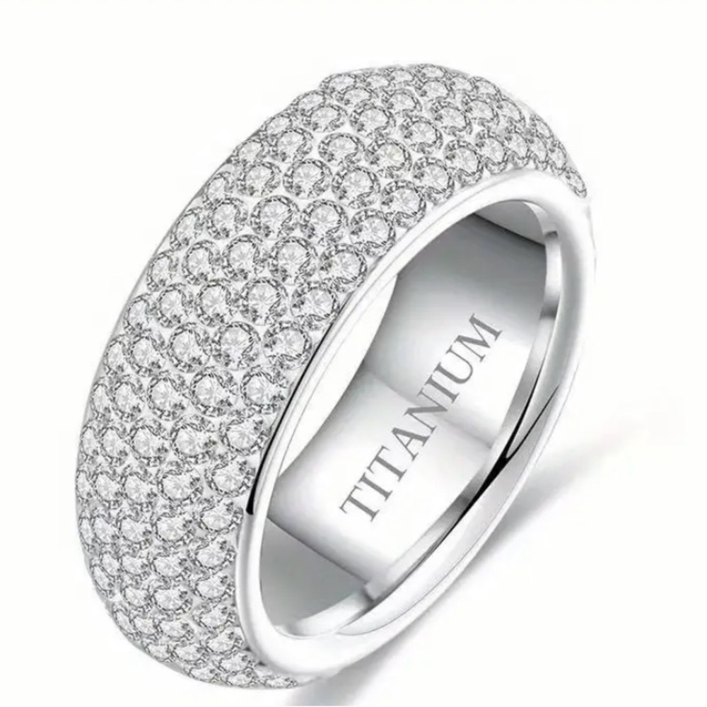 Titanium Steel Rhinestone Band Ring - Picture 2 of 2